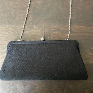 Menbur Black Clutch Handbag w/ Chain Shoulder Strap